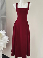 Lunivop Elegant Korean Fashion Summer Evening Party Red U-neck Sling Dress Lady Casual High Waist Sleeveless Strap Mini Dress for Women