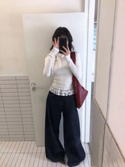 Lunivop White Bow Lace Up Sweater for Women Autumn Winter New Bottoming Knitted Pullover Thin Long Sleeve Slim Fit Tops Mujer
