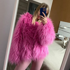 Lunivop Fur Coats Women Autumn Winter Top Fashion Pink Faux Fur Coat Elegant Thick Warm Faux Fur Jackets for Women