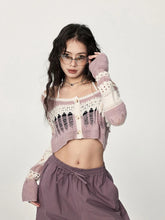 Lunivop Streetwear Hollow Out Cardigan Women Vintage Y2K Sexy Cropped Knitted Sweaters Fall Long Sleeve Loose Halter Striped Tops