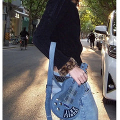Lunivop Guitar Denim Messenger Bag Women High Street Star Canvas Chic Casual Crossbody Bags Female Retro Blue Messenger Bag Y2k