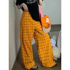 Lunivop Harajuku Loose Pants Streetwear Clothes Wide Leg Pants Korean Trousers Plaid Baggy Ladies Pants Yellow Jogger Trouser Hip Hop