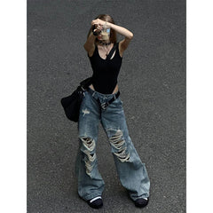 Lunivop Women's Y2k Ripped Jeans Baggy Harajuku 2000s Trashy 90s Aesthetic Denim Trousers Streetwear Oversize Jean Pants Vintage Clothes