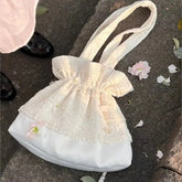 Lunivop Harajuku Lace Tote Bag Purse Women Fairycore Aesthetic Soft Beige Large Capacity Handbag Female Sweet Shoulder Bags Y2k