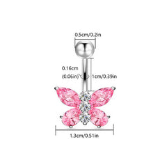 Lunivop 4Style Pink CZ Piercing Rings, Stainless Steel Multi-Shape Body Jewelry Set, Devil Round Butterfly Belly Rings