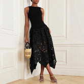 Lunivop Women Embroidery Patchwork Solid Gowns Dress Sexy Elegant O-neck Sleeveless Slim Party Dress Fashion Backless Zipper Long Dress