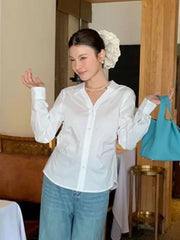 Lunivop Back Lace Hollow Out Shirt Women Elegant Fashion Long Sleeve Design Blouse Korean Sweet Slim Sexy Patchwork Lady White Tops