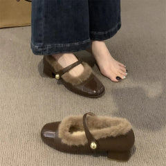 Lunivop Square Toe Women Plush Mary Jane Shoes Fashion Shallow Ladies Casual Soft Pumps New Women's Warm Comfort Thick Sole Shoes