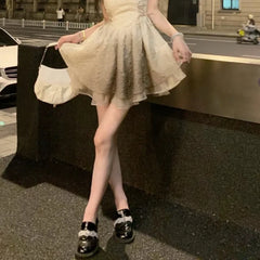 Lunivop Japanese Summer Lolita New Spliced Lace Gauze Bandage Fashion Slim Minimalist Casual Puff Sleeve Princess Party Dresses