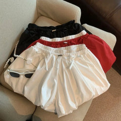 Lunivop Sweet Spice Girls Bow Cloud Femme Pantalon Bud Ball Gown Short Slim Shorts All-match Ruched French Casual High Waist Pant