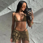 Lunivop Sexy 3 Piece Lace Ruffled Mini Skirt And Bikinis Set Beach Wear Women Summer Vacation Rave Festival Outfits