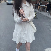 Lunivop Spring Gentle Small Design Sense Unique irt Dr White A-Line Dr Commute Loose Waist Long Sve Collar