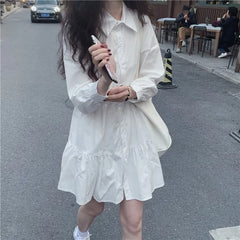 Lunivop Spring Gentle Small Design Sense Unique irt Dr White A-Line Dr Commute Loose Waist Long Sve Collar