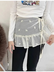 Lunivop Y2k Sweet Embroidery Flower Skirts See Through Mesh Skirt for Women 2025 Summer New High Waist Lace Up Faldas Mujer