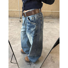 Lunivop Vintage High Waisted Loose Emo Jeans Women's Casual 2000s Pants Baggy Y2K Wide Leg Grunge Japanese Washed Blue Denim Trouser