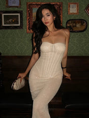 Lunivop Sequin Bodysuits Maxi Dress Women Low-Neck Sleeveless Skinny Fake Fishbone Valentine's Day Fashion Party Valentine's Day
