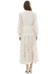 Lunivop Luxury Hollow Out Print Spliced Design Long Sleeve Dresses For Women V-neck Lace Loose Dress Spring Clothing