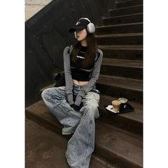 Lunivop Women Blue Baggy Cargo Jeans Harajuku Y2k 90s Aesthetic High Waist Denim Trouser 2000s Oversize Jean Pants Vintage Clothes