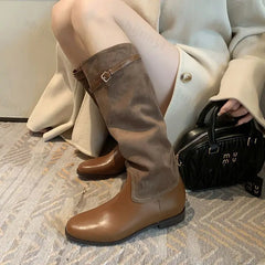 Lunivop Cowgirl Knee High Boots New Trend Low Heels Designer Buckle Winter Long Boots Shoes for Women Fashion Pointed Cowboy Boots