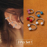 Lunivop 3pcs C-Shaped Horseshoe Double Ball Studded With Cubic Zirconia Earrings Surgical Steel Cartilage Earrings Nose Ring Lip Ring