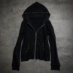 Lunivop Women Edgy Collarless Slim Fit Long Sleeve Solid Color Medium Weight Jacket with Faux Fur Trim Zipper Front and Studded Detail