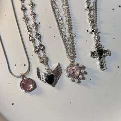 Lunivop Y2K Fashion Peach Heart Water Drop Pendant Necklace Women Black Crystal Egirl Sweet Cool Clavicle Chain Aesthetic Jewelry