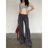 Lunivop Summer Women Fashion Grey Suit Pants Streetwear 2000s Low Rise Button Up Loose Casual Pants Vintage y2k Trousers Korean Grunge