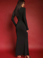 Lunivop Elegant Deep V-neck Butterfly Women Maxi Dress Black Long Sleeve Evening Dress Female Winter Slim Fashion Party Clubwear