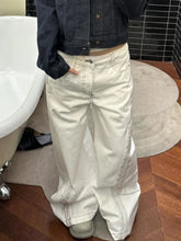 Lunivop White Striped Wide Leg Women Jeans Vintage High Waist 2000s American Style Straight Denim Pants Baggy Streetwear Casual