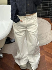 Lunivop White Striped Wide Leg Women Jeans Vintage High Waist 2000s American Style Straight Denim Pants Baggy Streetwear Casual