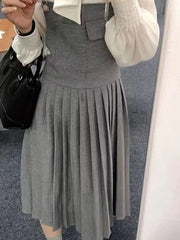 Lunivop Preppy Style Strap Dress Women Korean Fashion Grey Vintage Pleated Dresses Femal Harajuku Retro Classic Basic Dresses