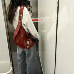 Lunivop Hot Girls Red Tote Bag Purse Women High Street Large Capacity Pu Leather Casual Y2k Handbag Ladies Retro Shoulder Bags