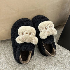 Lunivop New Winter Cute Bear Thick Soled Cotton Shoes Comfortable Versatile Women Plush Slippers Fashion Cartoon Cotton Shoes Girls Gift