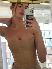 Lunivop Mesh Backless Summer Vest Female Elegant Luxury Patchwork Strapless Solid Slim Streetwear Inner Sexy Y2k Tank Top Women's