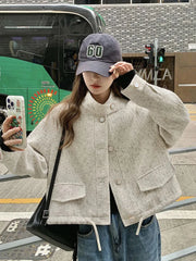 Lunivop Sweet Women Loose Tweed Jackets Casual Vintage Elegant Long Sleeve Small Fragrance Coats Korean Retro All Match Fall Winter Tops