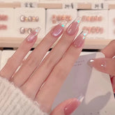 Lunivop 10pcs Handmade Reusable False Nails Set Cherry Blossom Cat Eye Stick-on Nails Spring Summer Manicure Press on Nails with Design