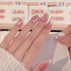 Lunivop 10pcs Handmade Reusable False Nails Set Cherry Blossom Cat Eye Stick-on Nails Spring Summer Manicure Press on Nails with Design