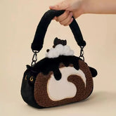 Lunivop Plush Circular Black Cat Hand Bag Women New Retro Creative Cute Handheld Y2k Messenger Bag Ladies Casual Crossbody Bags