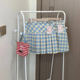 Lunivop American Blue Constrast Color Plaid Pleated Short Skirt Y2k All Match Preppy Style Women Clothes Harajuku Spring Autumn Skirt