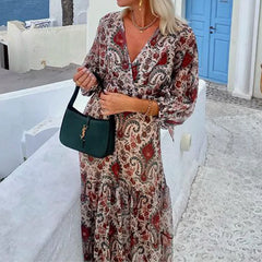 Lunivop Print Long Summer Dress Women Lacing Back A-Line Holiday Beach Vacation Casual Lady Banquet Date High Waist Sundress