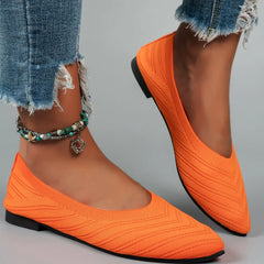 Lunivop Women's Pointed Toe Knitted Slip-On Shoes Breathable Flat Bottom Summer Casual Footwear Korean Style Large Size Bean Bean Shoes