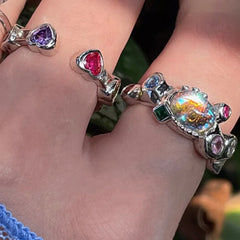 Lunivop Y2K Shine Rings Crystal Silver Color Rings For Women Cute Remetic Geometric Ring Trendy Fashion Jewelry