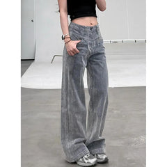 Lunivop Grey High Waist Women Jeans Hip-hop Style Fashion Vintage Streetwear Y2K Wide Leg Jean Female Trouser Baggy Denim Pants