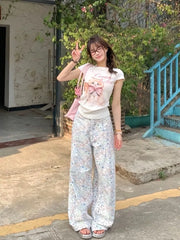 Lunivop Sweet T Shirts Women Cartoon Cat Printed Short Sleeve Summer Fashion Sexy Stretch Slim Y2k Tops Female Casual Tshirt