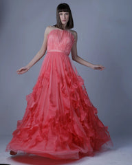 Lunivop Elegant Vintage A Line Sequins Ruffle Customize Formal Occasion Prom Dress Strapless Ruffles Long Tulle Evening Party Gowns