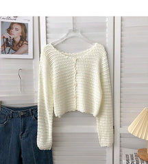 Lunivop Crochet Cardigan for Women Sheer Openwork Knit Long Sleeve Button Up Crop Top Teen-girl Shrug Cardigan Autumn Spring Y2K Outfit