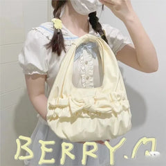 Lunivop Harajuku Bow Beige Shoulder Bags Women Lolita Sweet Canvas Handbag Female Fairycore Aesthetic Kawaii Underarm Bag Y2k