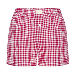 Lunivop Shorts for Women Teen-girls Elastic Waistband Pull-on Red Blue Plaid Shorts Outfit Casual Lounge Summer Shorts