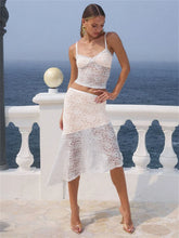 Lunivop Summer Lace Printed 2 Piece-Set Long Skirt Female See-Through Patchwork Spaghetti Cropped Top And Maxi Skirt Sets Women's