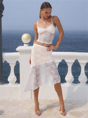 Lunivop Summer Lace Printed 2 Piece-Set Long Skirt Female See-Through Patchwork Spaghetti Cropped Top And Maxi Skirt Sets Women's